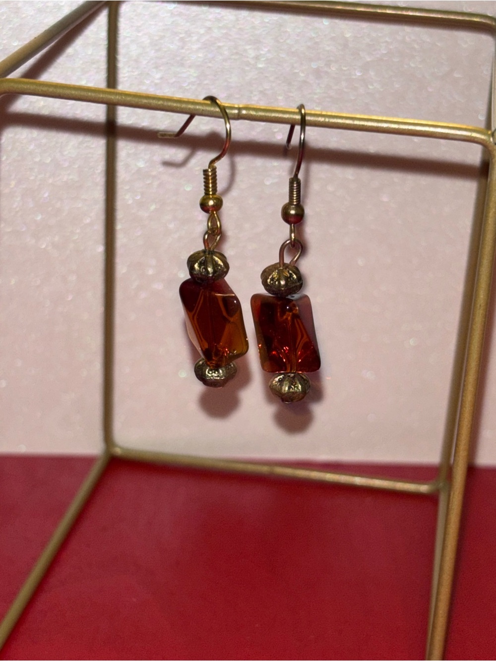 Gold-Tone Amber Glass Drop Earrings - Unbranded